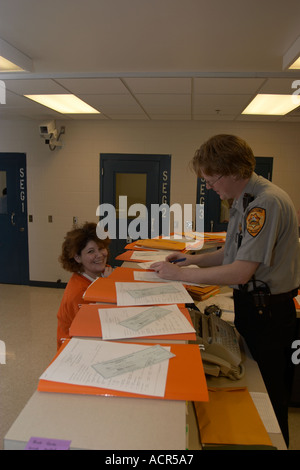 Booking process in jail at Sheriff's Office. Everyone that serves time in the jail go through the booking. Nebraska, USA. Stock Photo