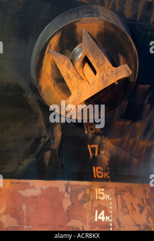 Close up view of the anchor on a ship's hull Stock Photo