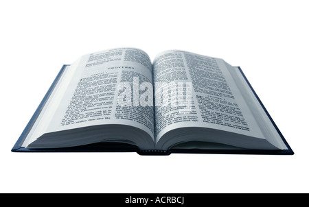 Opened Bible isolated on pure white background Stock Photo