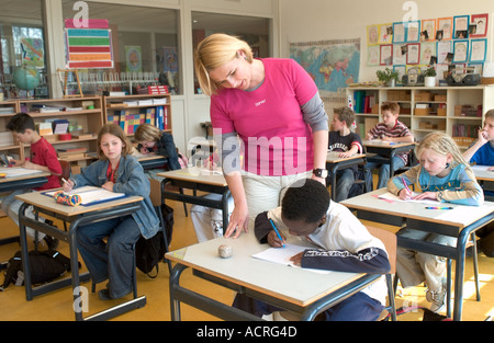 Students in classroom of elementary school Stock Photo