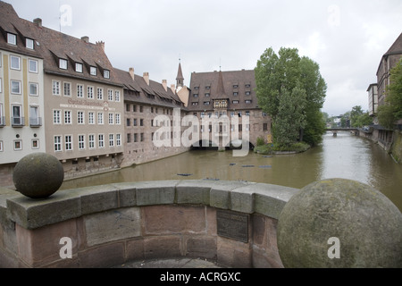 Pegnitz River, Museumsbrücke, Nuremberg, Germany Stock Photo