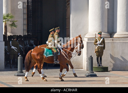 Mounted Guards after the Changing of the Guards Ceremony, Moneda Plaza, Santiago, Chile Stock Photo
