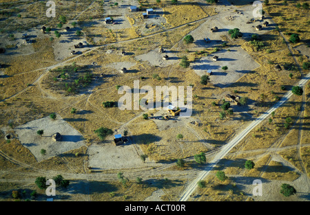 Aerial view of houses with swept ground around them in Maun Botswana Stock Photo