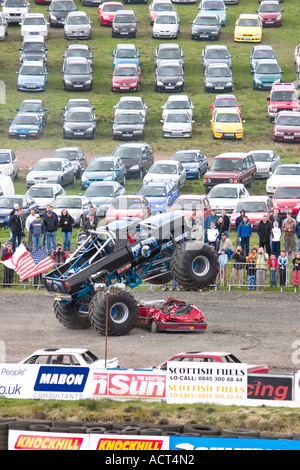 Grim Reaper monster truck crushing car at Knockhill Motorfair 2006 Stock Photo