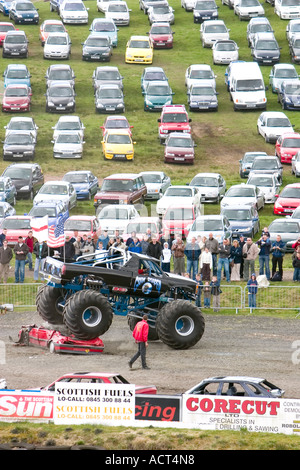 Grim Reaper monster truck crushing car at Knockhill Motorfair 2006 Stock Photo