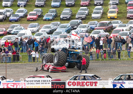 Grim Reaper monster truck crushing car at Knockhill Motorfair 2006 Stock Photo