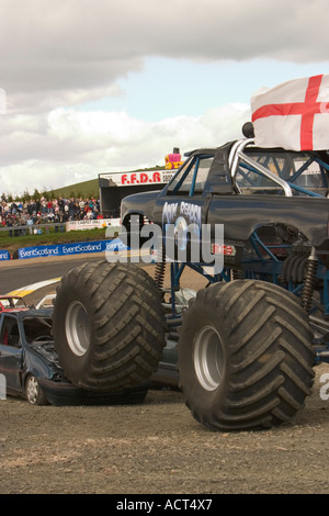 Grim Reaper monster truck crushing car at Knockhill Motorfair 2006 Stock Photo