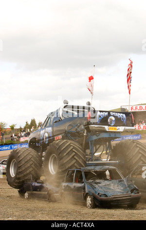 Grim Reaper monster truck crushing car at Knockhill Motorfair 2006 Stock Photo