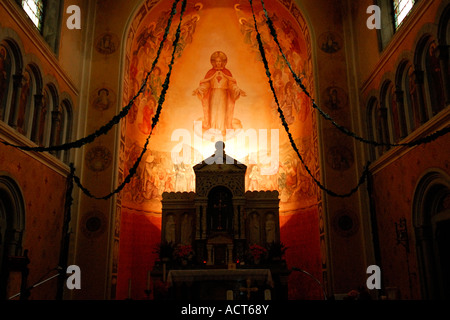 Interior of Church of the Sacred Heart in village of Dreznica near Kobarid Slovenia Stock Photo