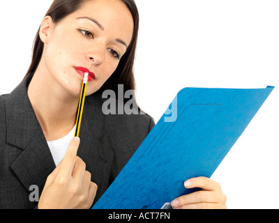 Young Woman Reading Documents Model Released Stock Photo