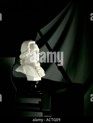 Bust of Mozart on piano Wolfgang Amadeus Mozart Stock Photo