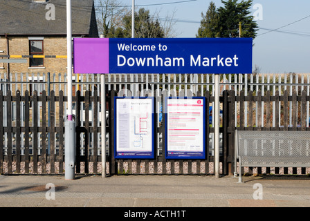 Sign on railway station platform at Downham Market Norfolk England Stock Photo