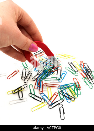 Magnet Picking up Paperclips Stock Photo