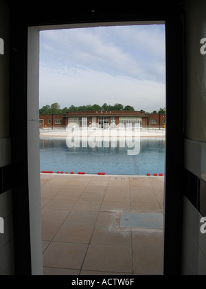 Refurbished poolside of the Hampstead Lido London UK Stock Photo