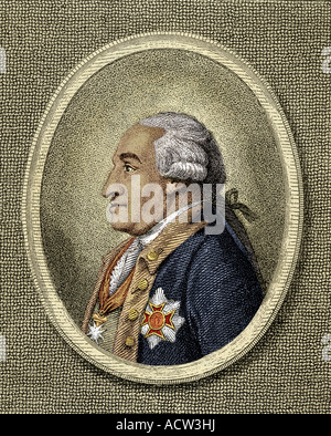 Steuben, Friedrich Wilhelm von, 17.9.1730 - 28.11.1794, American General of German birth, portrait, side view, engraving, 1783, later coloured, Artist's Copyright has not to be cleared Stock Photo