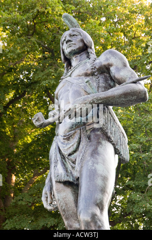 Massasoit Statue Native American Indian sculpture in Plymouth, Massachusetts Stock Photo