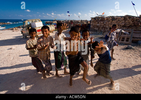 Young children in a rural fishing village on the east coast of the island of Socotra Yemen Stock Photo