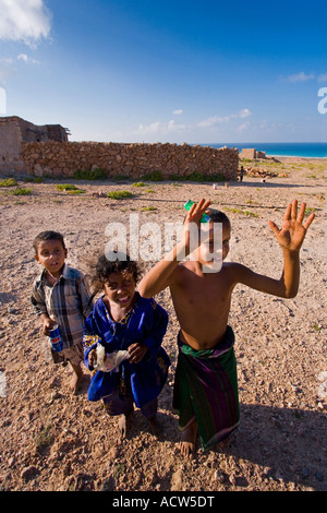 Young children in a rural fishing village on the east coast of the island of Socotra Yemen Stock Photo