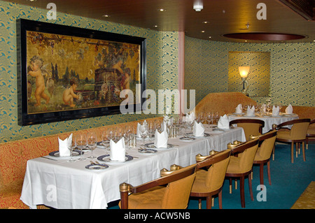 The upscale Pinnacle Grill restaurant on the Holland America cruise ship Zaandam. Stock Photo