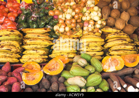 Colorful fruit and vegetable display at the floating market in Willemstad Curacao Netherland Antilles Stock Photo