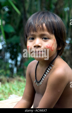 A young child in native dress at the Embera Indian Village near Colon, Panama, Central America Stock Photo