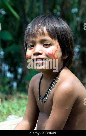 A young child in native dress at the Embera Indian Village near Colon Panama Stock Photo