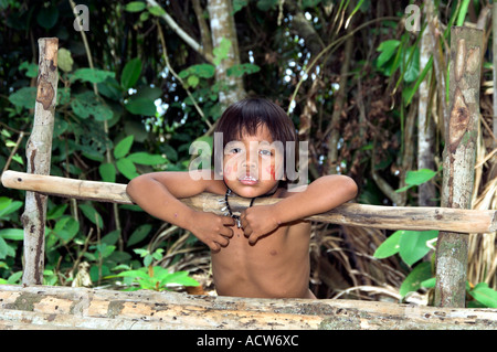A young child in native dress at the Embera Indian Village near Colon Panama Stock Photo