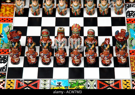Souvenir chess sets offered for sale in the markets of Puerto Limon, Costa Rica Stock Photo