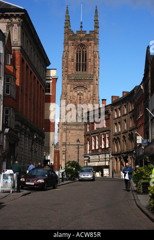 Irongate looking towards Derby Cathedral Stock Photo