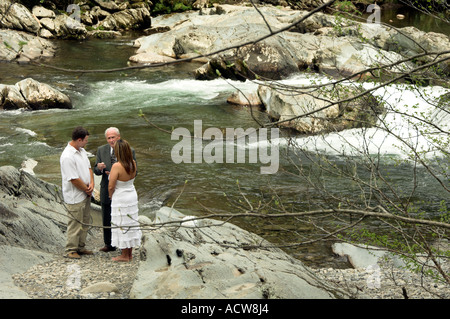 Wedding ceremony on the rocks in the Great Smoky Mountains National Park, USA. Stock Photo