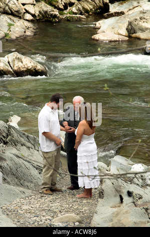 Wedding ceremony on the rocks in the Great Smoky Mountains National Park, USA. Stock Photo