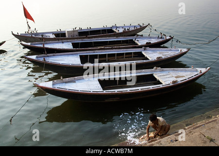 Boats in the Ganges Varanasi Benares India Stock Photo