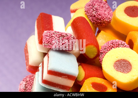 Close up of Fruit fruity allsorts sweets candy sugary food Stock Photo
