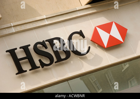 HSBC Bank sign Close up detail York North Yorkshire England UK United Kingdom GB Great Britain Stock Photo