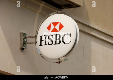 Close up of HSBC Bank sign England UK United Kingdom GB Great Britain Stock Photo