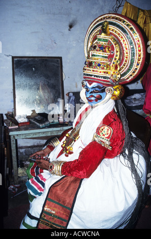 Kathakali dancer  in his dressing room ready for a performance of the traditional Southern Indian classical dance performance Stock Photo