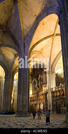 The massive height and size of the great gothic cathedral of Seville becomes apparent once inside, Andalusia Andalucia Spain
