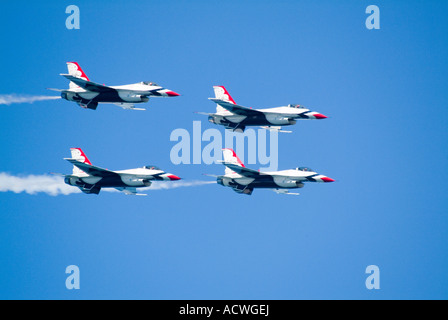 FOUR THUNDER BIRDS IN FLIGHT AT AIR SHOW IN MILWAUKEE, WISCONSIN Stock Photo