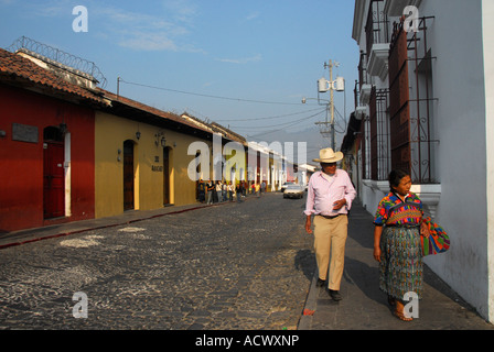 Couple walking on the streets of Antigua, Guatemala Stock Photo