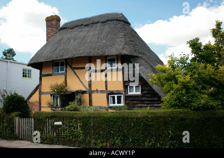 Saxon Cottage a traditional timber framed thatched cottage in Steyning, West Sussex, UK Stock Photo