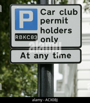 A sign post for a shared club car in a London Street Stock Photo