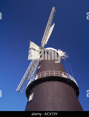 Sibsey Trader Mill, Sibsey, Lincolnshire, England low angle view of the tower and sails. Stock Photo