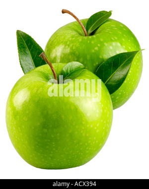 TWO GREEN APPLES CUT OUT Stock Photo