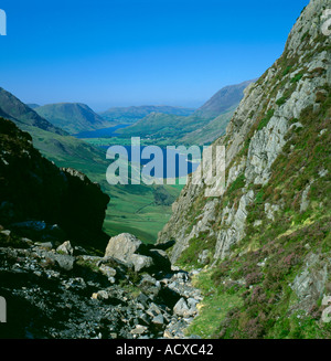 View over Buttermere and Crummock Water from Haystacks, Lake District National Park, Cumbria, England, UK.