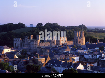 Caernarfon Castle View from Twthill over town UNESCO World Heritage Site North Wales Stock Photo