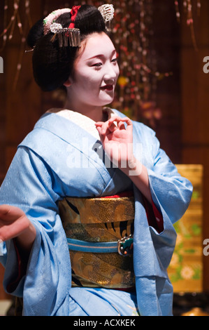 Japan Honshu Island Kyoto Maiko at traditional geisha entertainment at a formal dinner Stock Photo