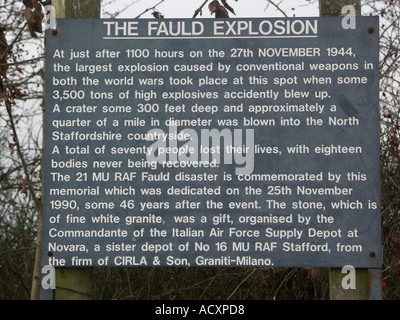 Memorial at the site of Fauld Crater. Stock Photo