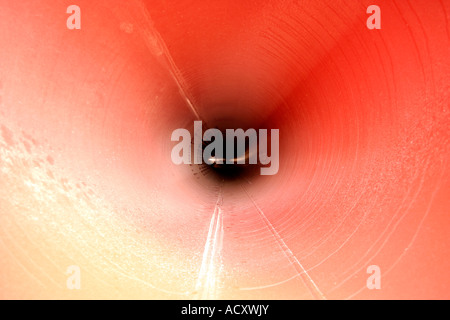 looking down the inside of a gas pipe that is going to be part of the new gas pipeline between Brecon and Tirley UK Stock Photo