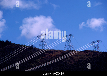 Hydro Electric Power Lines crossing British Columbia Canada Stock Photo