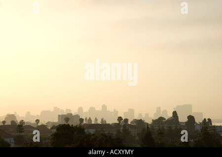 Distant city skyline and hazy sky in early morning San Diego California Stock Photo